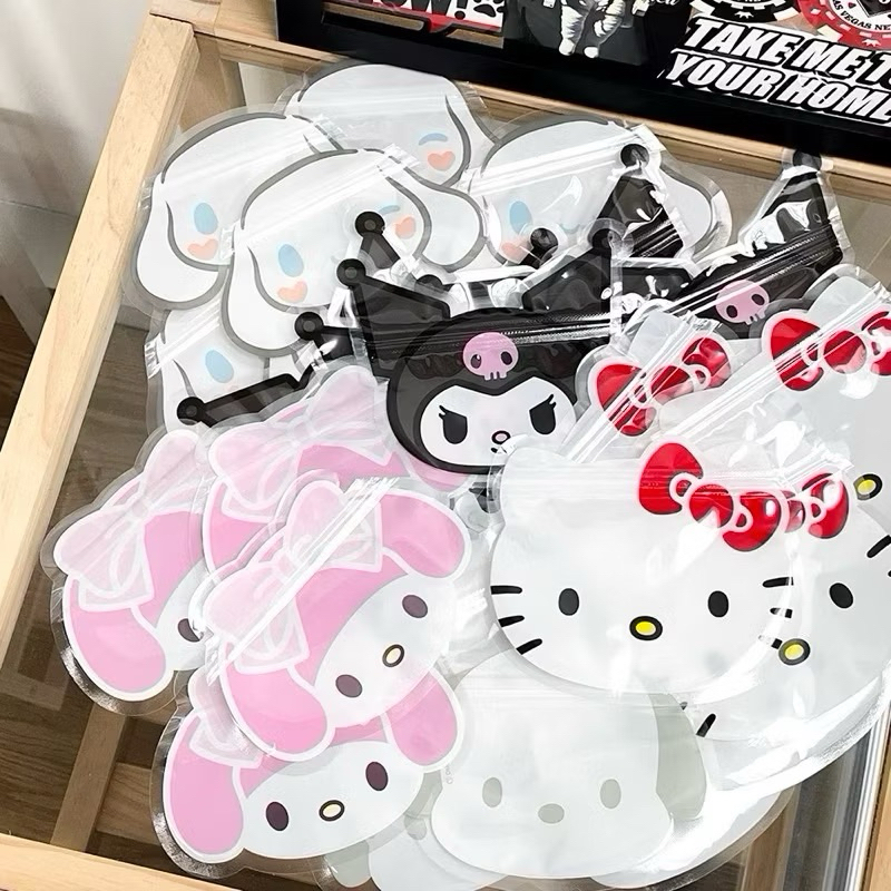 น่ารักการ์ตูนกระเป๋าตัวอักษรพลาสติก Ziplock ซิป Mini โปร่งใสน่ารักตัวอักษร Cinnamoroll Kuromi Hello 