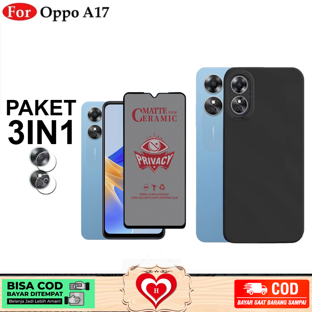 3IN1 CASE PRO CAMERA OPPO A17 A18 4G A38 BONUS TEMPERED GLASS PRIVACY + เลนส์กล้อง