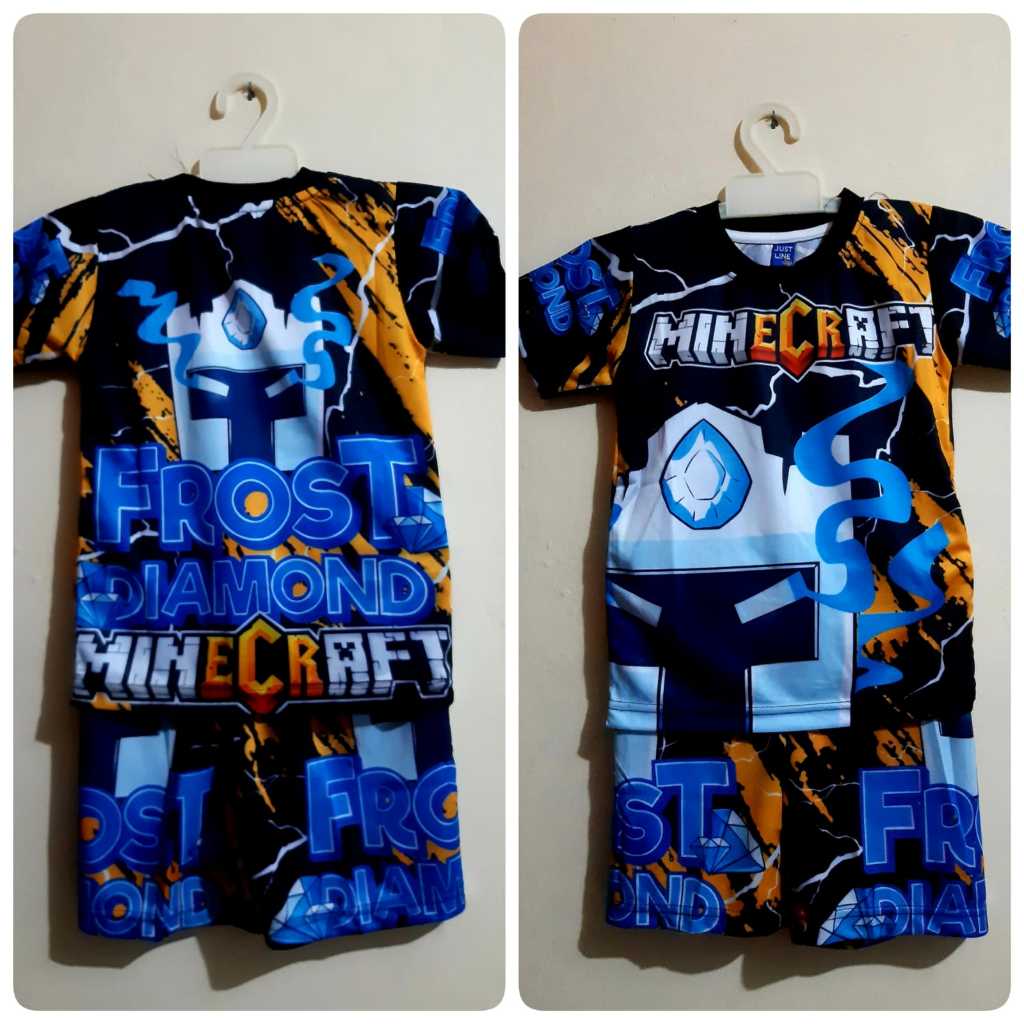 เสื้อเพชรน้ําค้างแข็งผู้ชาย | Minecraft Frost Diamond Short Sleeve Boys Clothing Set อายุ 2-11 ปี | 