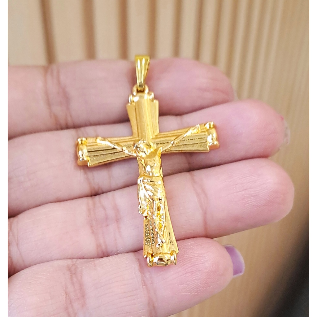 22K Gold Titanium Spiritual Jesus Cross จี้