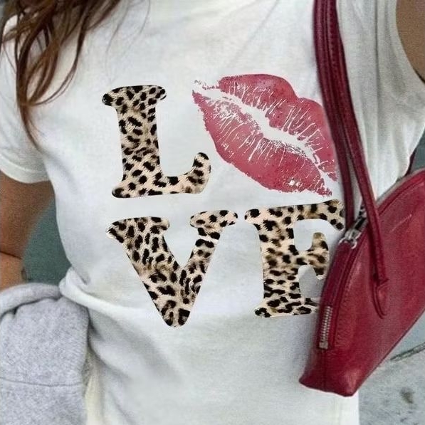 (NEW)เสื้อยืดคอปกกลมลายเสือดาวรัก | Y2k vintage ahs Streetwear เสื้อยืดผู้หญิงพิมพ์ลายเสือดาว