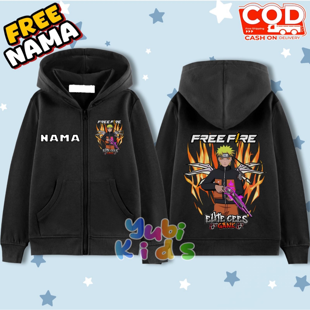 Free Fireee FF Naruto Childrens Zipper Hoodie - FF Free Fire Childrens Jacket