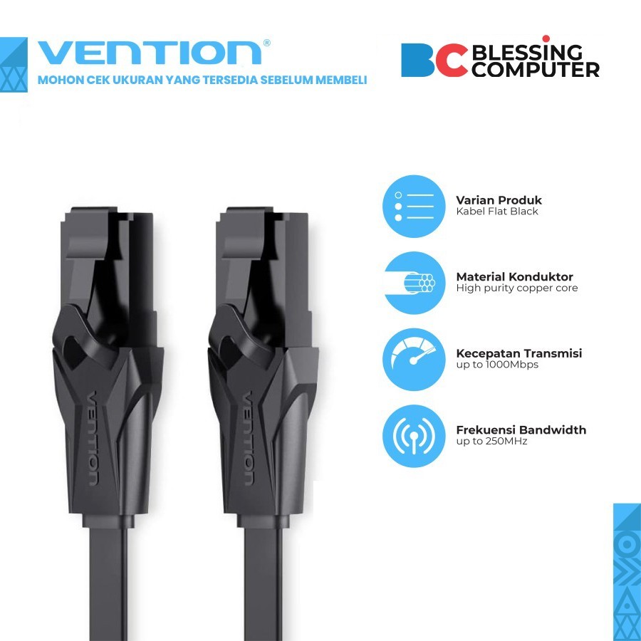 สาย LAN Cat 6 VENTION IBABS แบน RJ45 UTP Ethernet Gigabit สีดํา 25M