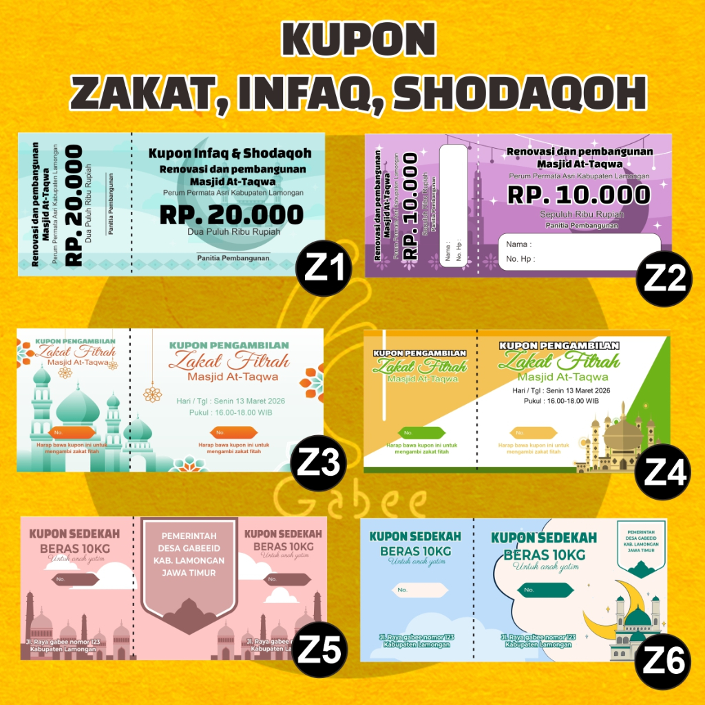 ZAKAT INFAQ SHOODAQOH CHARITY COUPON / ZAKAT FITRAH COUPON / MOSQUE INFAQ COUPON