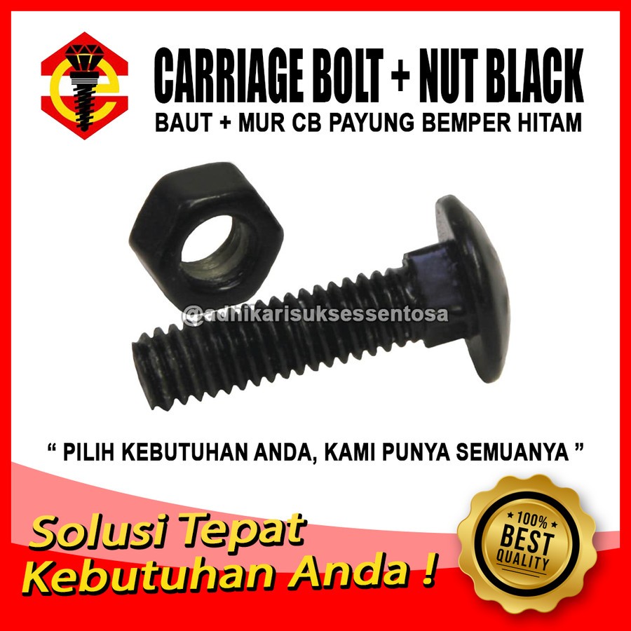 CB M6 Nut Bolt / Carriage Bolt 1/4x3" / Bolt ร่มสีดํา 7.5 CM
