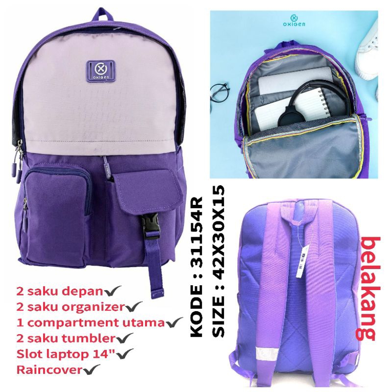 UNGU Oxygen 31145R สีม่วง Original Oxigen Cool กระเป๋าเป้สะพายหลังนักเรียนหญิง Oxigen Bag