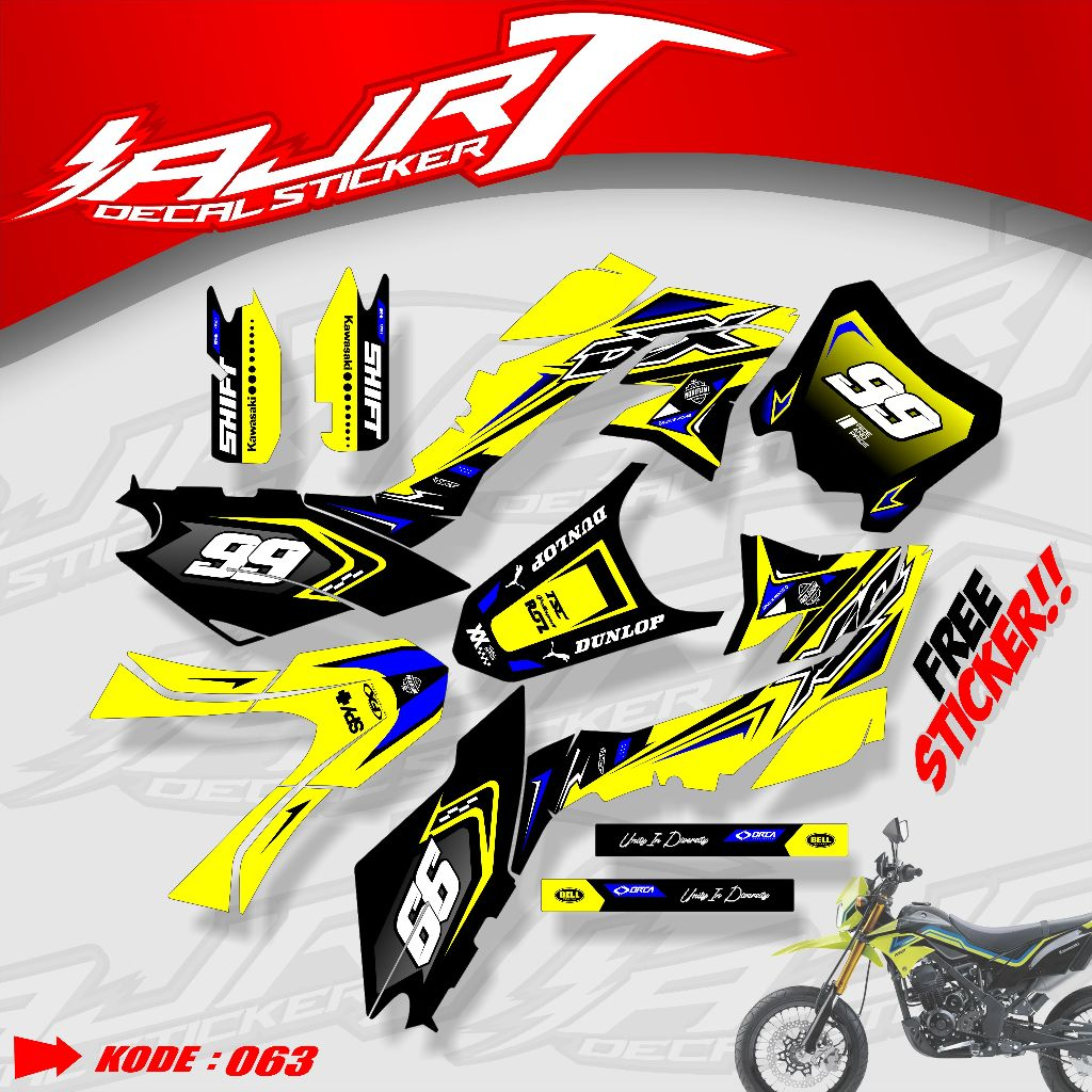 KAWASAKI DTRACKER CRF 150 FULL BODY BOARD/SPAKBOR DECAL STICKER - CODE:063