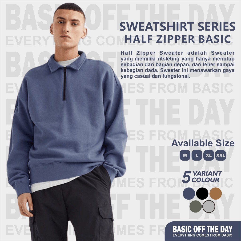 ผู้ชายครึ่งซิป RUGBY เสื้อกันหนาว Basic Half Zipper เสื้อกันหนาวผู้ชาย Half ZIP SWEATSHIRT Basic