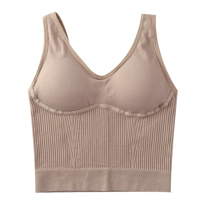 KHAEBEAUTY เสื้อกล้ามลําลองผู้หญิงวัสดุหนาสปอร์ตบราโฟมสปอร์ตบราเสื้อกล้ามคอวี BR075