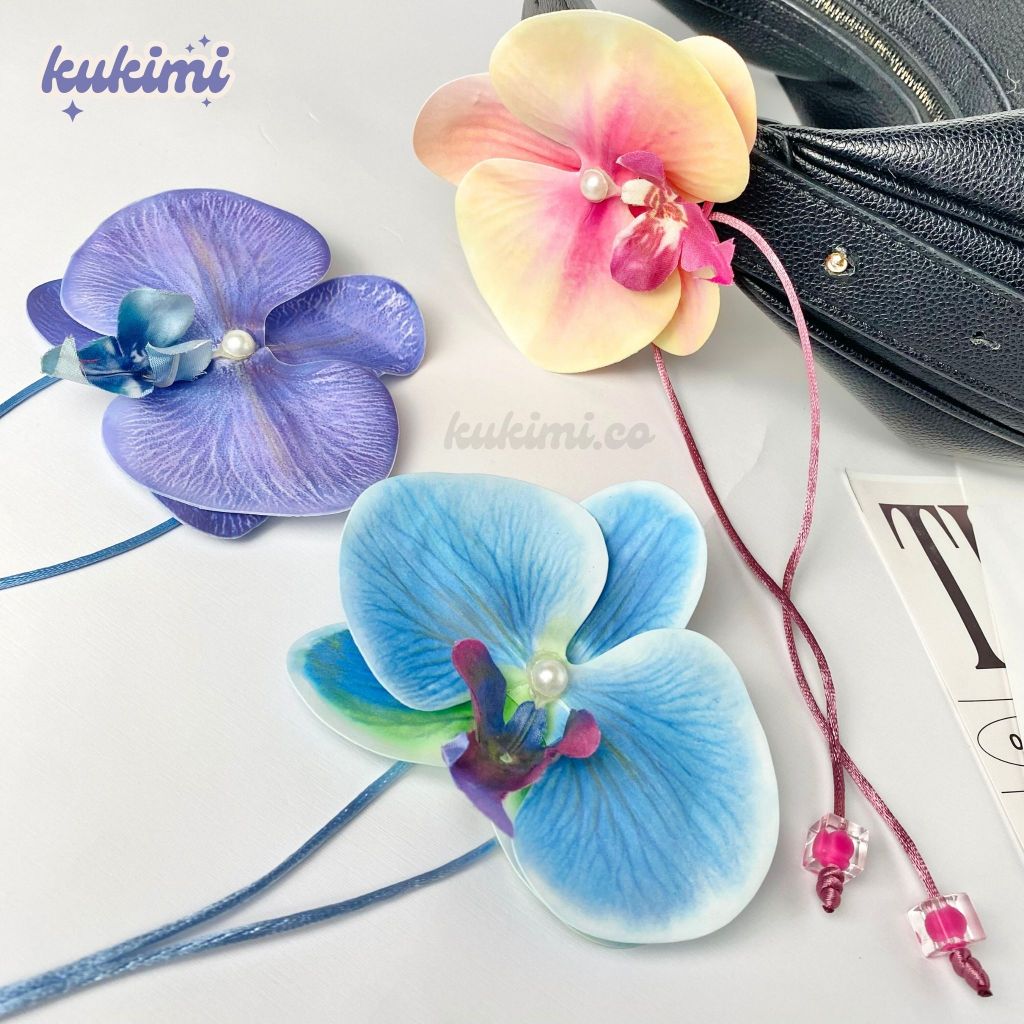GANTUNGAN Orchid Bag Charm Orchid Flower Bag Hanger Rope Aesthetic Premium Orchid Necklace Choker