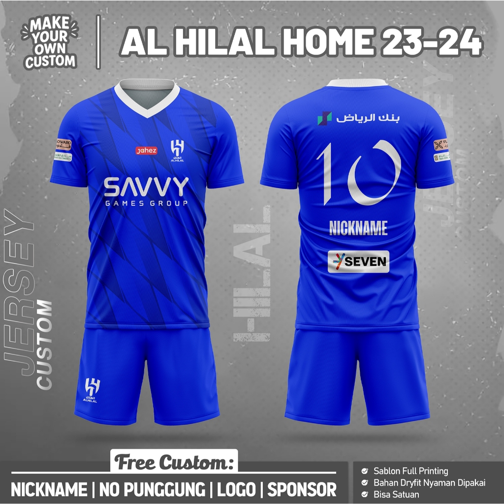 เสื้อฟุตบอล Al Hilal Prematch Premium 23-24 หมายเลขชื่อและหลังแบบกําหนดเองฟรี