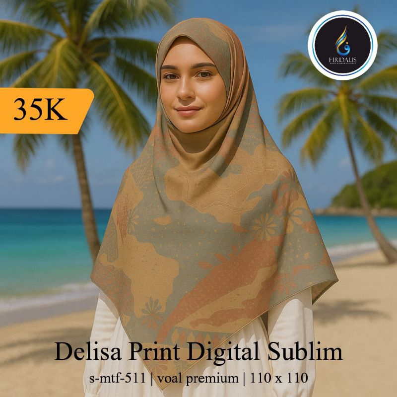 พิมพ์ Delisa Digital Sublime - ฮิญาบสี่เหลี่ยม