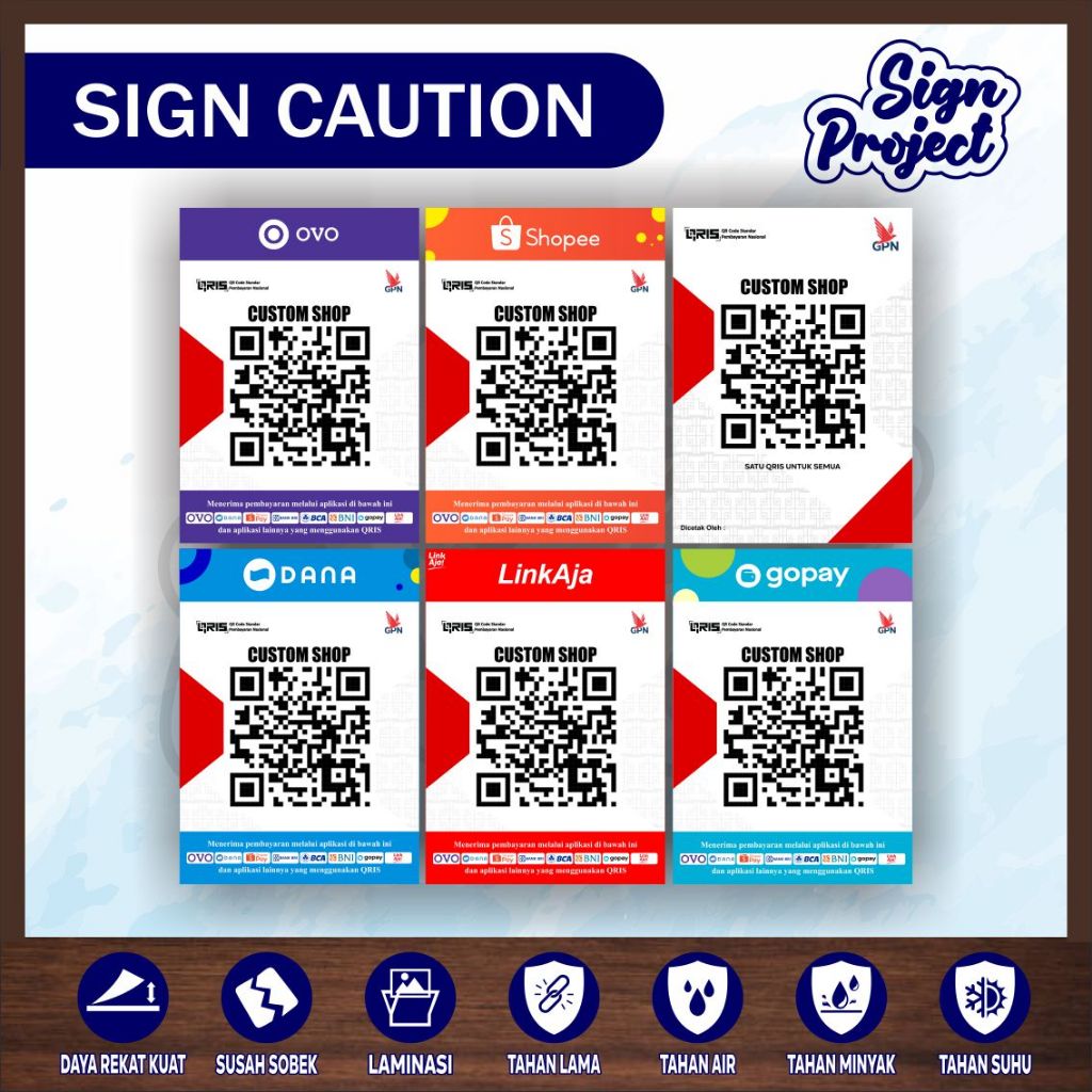 สติ๊กเกอร์พิมพ์บาร์โค้ดแบบกําหนดเอง QRIS/ การชําระเงิน Qris/PRINT CROMO STICKERS A6, A5, & A4 BARCOD