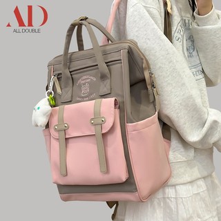 All Double Ransel Colorblock Tas Sekolah Wanita Kapasitas Besar Tas Laptop 16 Inch Tahan Air