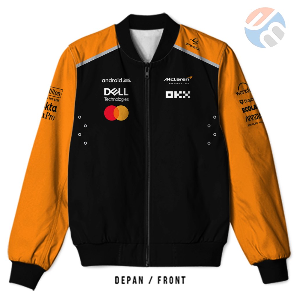 HITAM The moro - F1 MCLAREN BLACK Bomber Jacket 2025 ผู้ใหญ่ชายและหญิง | การพิมพ์ซับลิเม