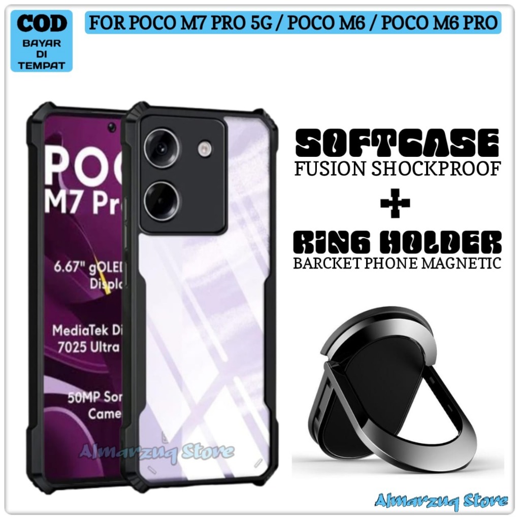 Softcaase กันกระแทก Xiaomi Poco M7 Pro 5G M6 4G M6 5G M6 Pro 5G M6 Pro 5G แหวนซิลิคอนขาตั้ง