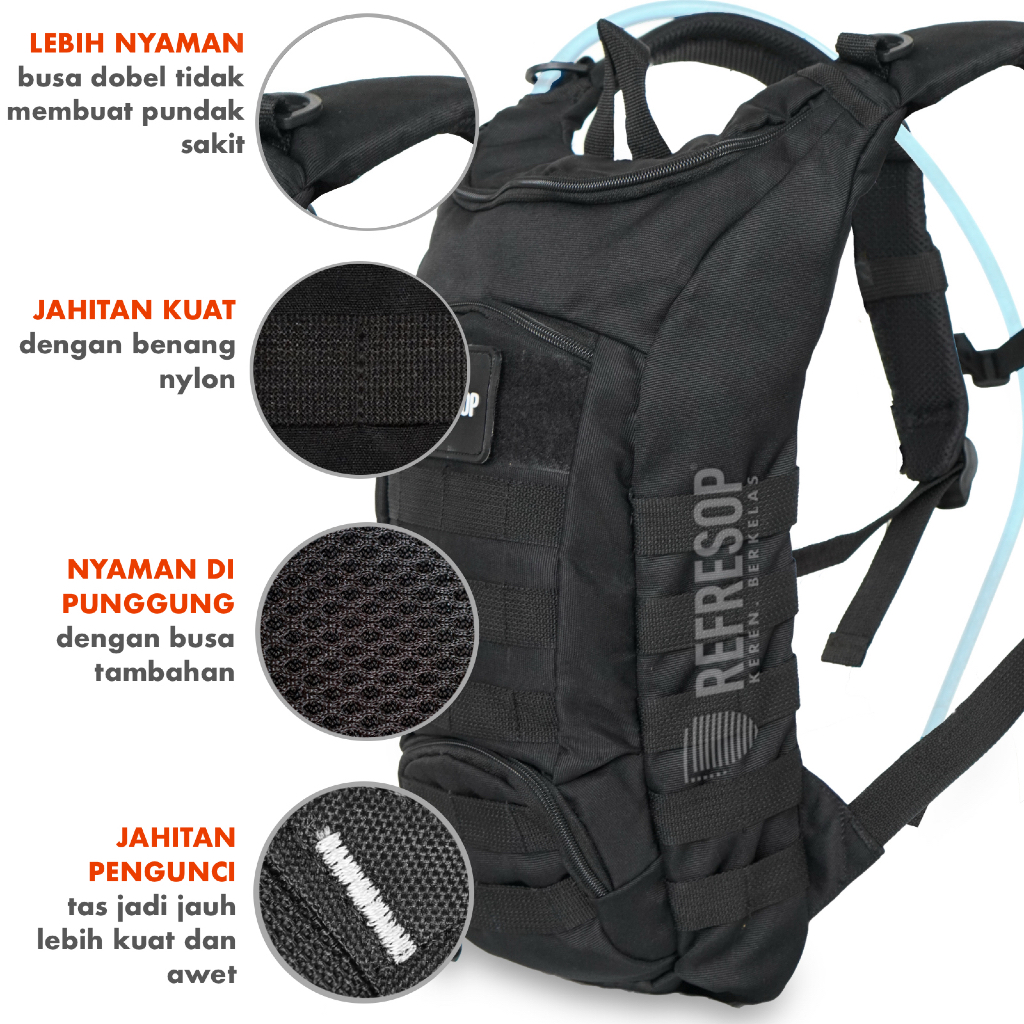 HITAM REFRESOP Original PX214 Hydropack Tactical Army Bicycle Backpack - สีดํา