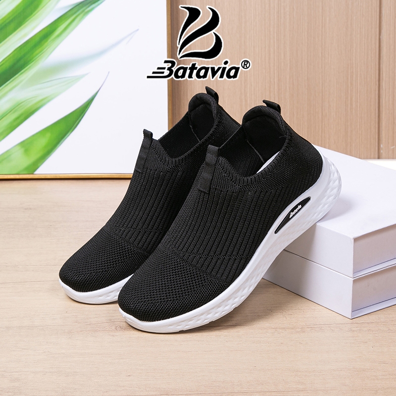 ส่วนลดบัตตาเวียสีทึบรองเท้าผ้าใบผู้หญิงถักเรียบง่าย N59 N60