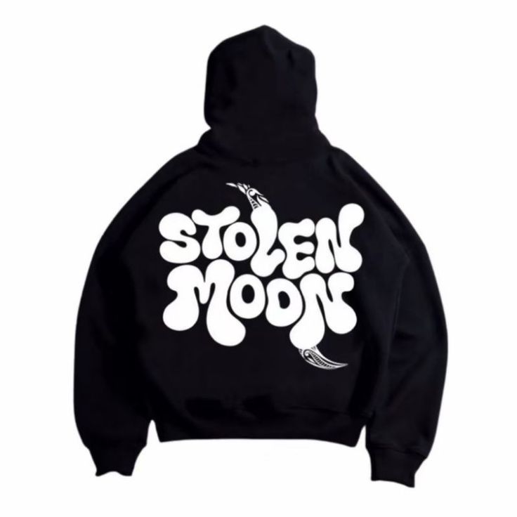 STOLEN MOON boxy hodi jacket black_hodie ซิปขนาดผู้ชายและผู้หญิงข้อความกราฟฟิตี้ความงาม