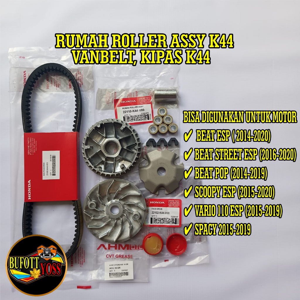 HONDA BEAT POP CVT PACKAGE SMOOTH STATER ROLLER HOUSING ASSY K44 VANBELT K44 FAN K44 BEAT ESP VARIO 
