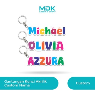 Mdklaser Gantungan Kunci Akrilik Custom Nama Anak Lucu