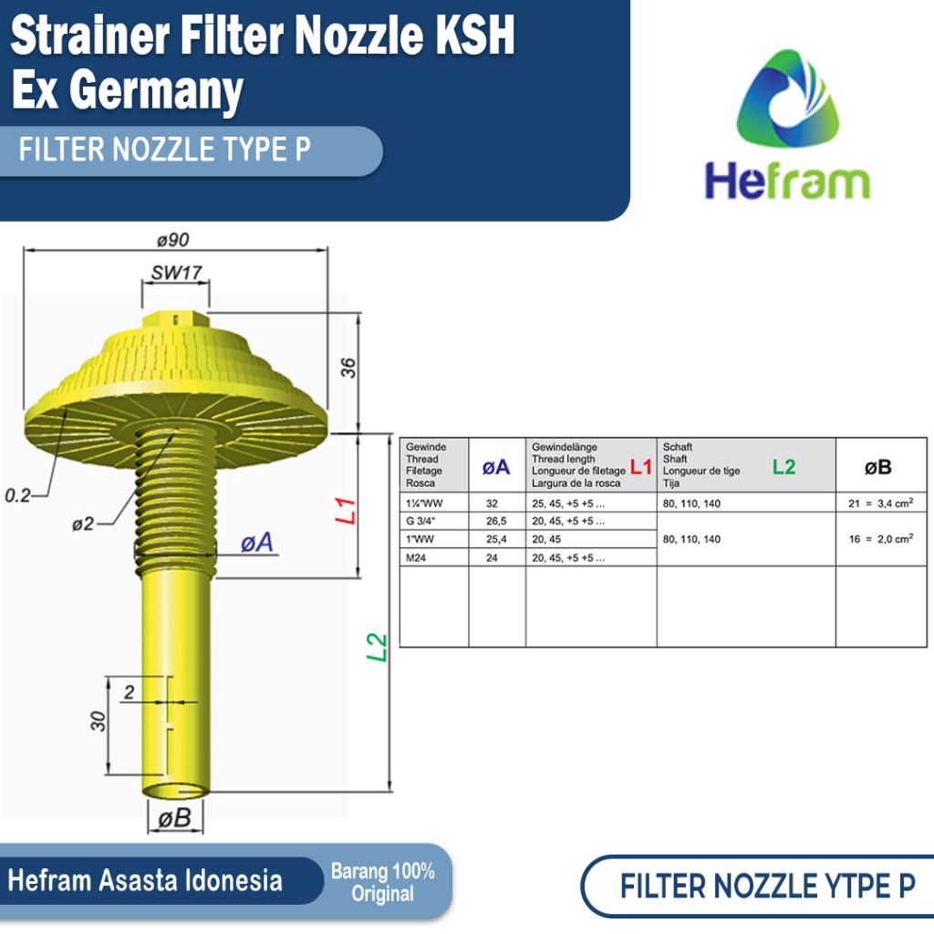 หัวฉีดกรอง KSH type P DRAFT 0.2 WW Ex Germany