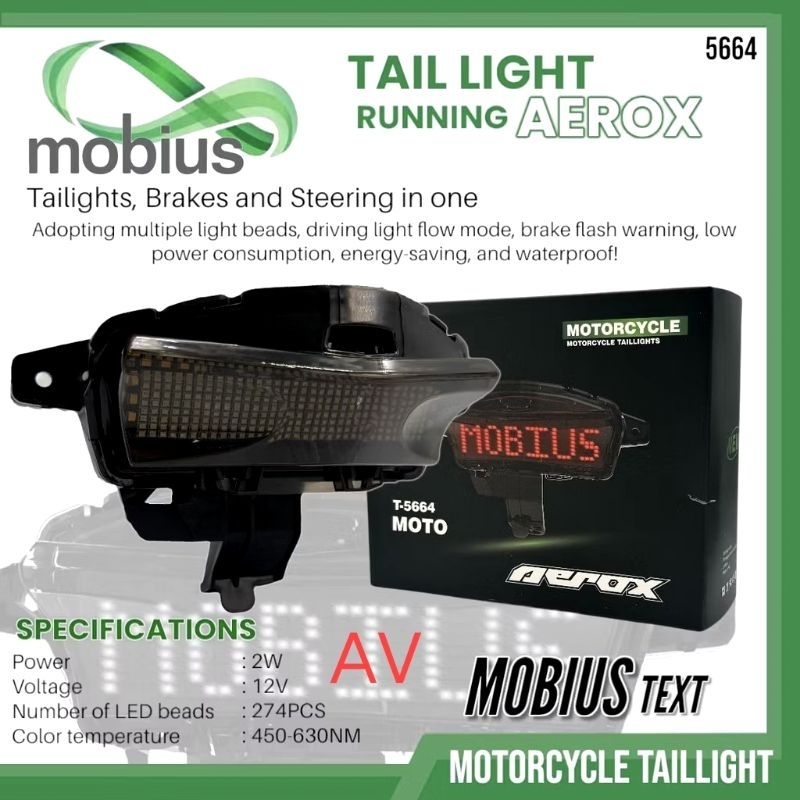 MERAH MOBIUS Stoplamp Lamp Aerox 155 รุ่น TEXT MOBIUS 5664 Running 3 in 1 LED 2W 12V 274 pcs Mika Smoke Black Red Blue Yellow - Motorcycle