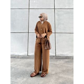 Denacollection Mazaya Setelan Celana Kulot Baju Panjang  Bahan Knit Japan Casual Santai Wanita