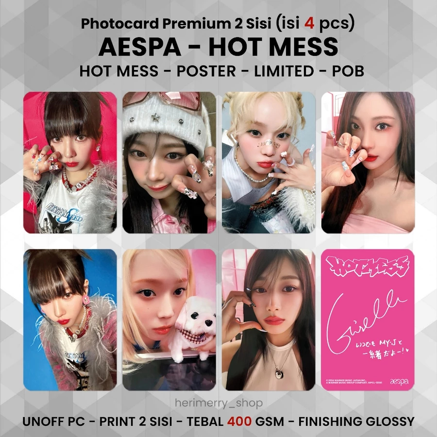 Photocard AESPA HOT MESS JAPAN ALBUM - การ์ดพีซีรูปถ่าย 2 ด้าน Kpop Merch