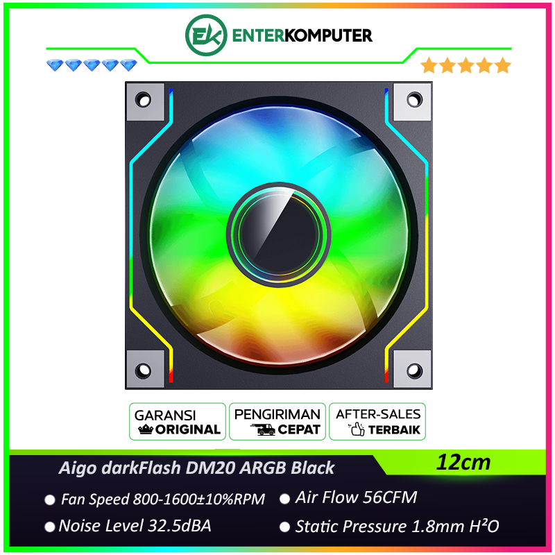 Aigo darkFlash DM20 ARGB พัดลม PWM สีดํา 12 ซม