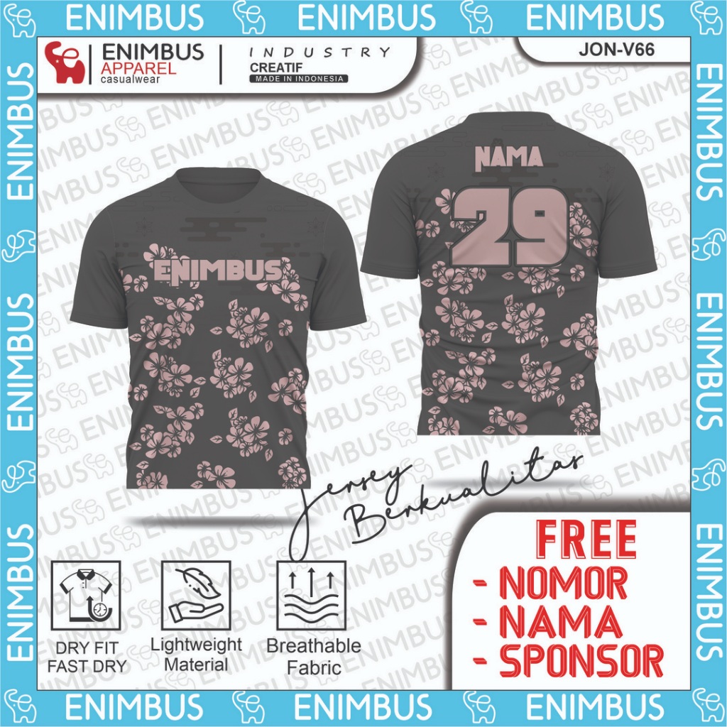 ENIMBUS Streetwear Jersey - Dryfit Sublim Football Futsal Badminton Tennis Sporty Shirt JON-V66