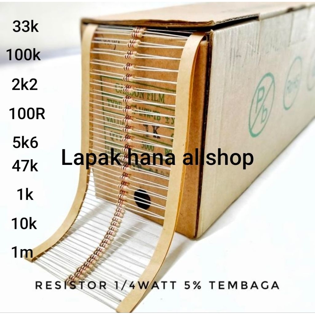 Taiwan Resistor 1/4 วัตต์ขาทองแดง 100r 5k6 47k 1k 10k 1m 33k 100k 2k2 2k7 330k 1k5 22k 10R 560R