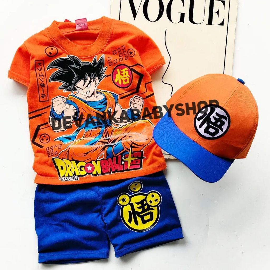 DRAGONBALL CHILDRENS CLOTHES WITH SONGOKU CHARACTER, DAILY BOYS SUITS, GOOD MATERIAL, สามารถสวมใส่หมวกสําหรับ AGES 1-10 ปี