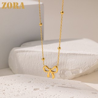 ZORA Aksesoris Fashion Jewelry Kalung Rantai O Manik-Manik Kupu-Kupu Wanita Bekarat Kalung Titanium Anti Karat Lapis Emas Necklaces X004
