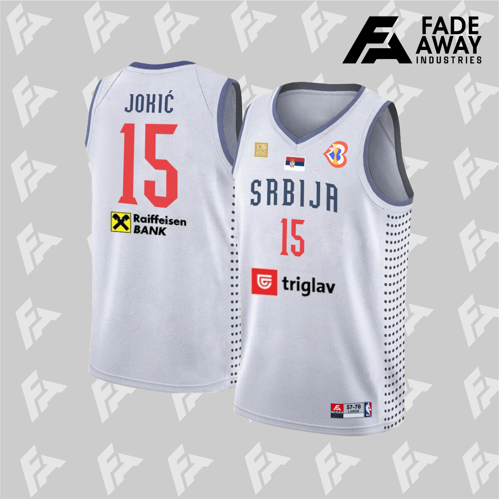 JOKIC 15 SRBIJA เสื้อฟุตบอลบาสเก็ตบอลสีขาว