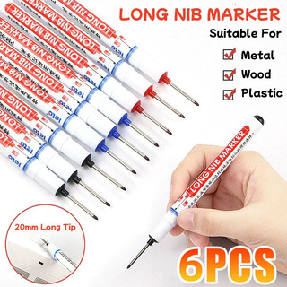 6PCS Spidol Kepala Panjang Long Nib Head Marker Waterproof / Pulpen Tulisan Penanda Bangunan Serbaguna