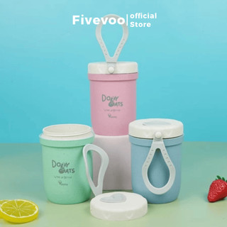 FIVEVOO Mini Termos Sup/Multifungsi Mug Sup Bekal Jerami Gandum/ Anti Tumpah Dan Portable 310ml Mangkok Sup