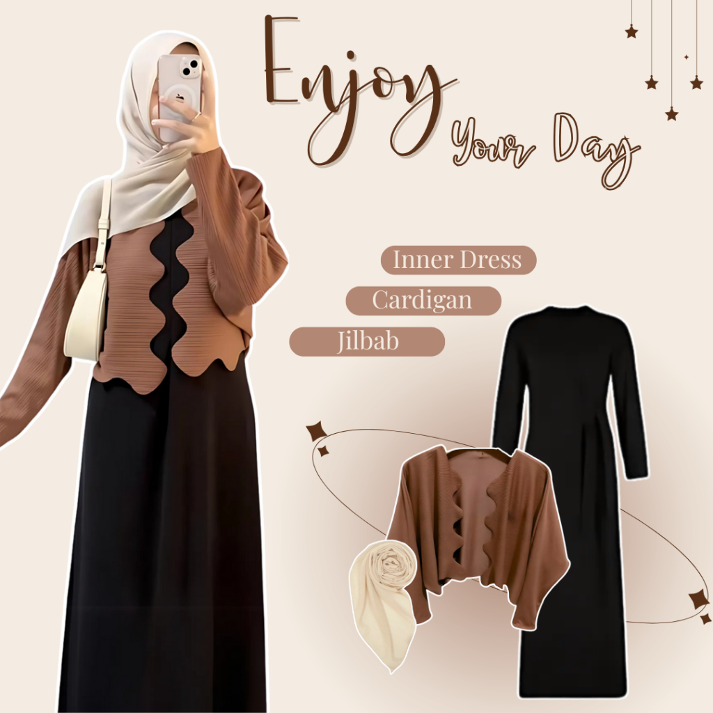 ชุดสูทผู้หญิงยุคใหม่ (เดรสด้านใน + คาร์ดิแกน + ฮิญาบ) Enjoy Your Day One Set 3in1 Cool Hijab-A0060