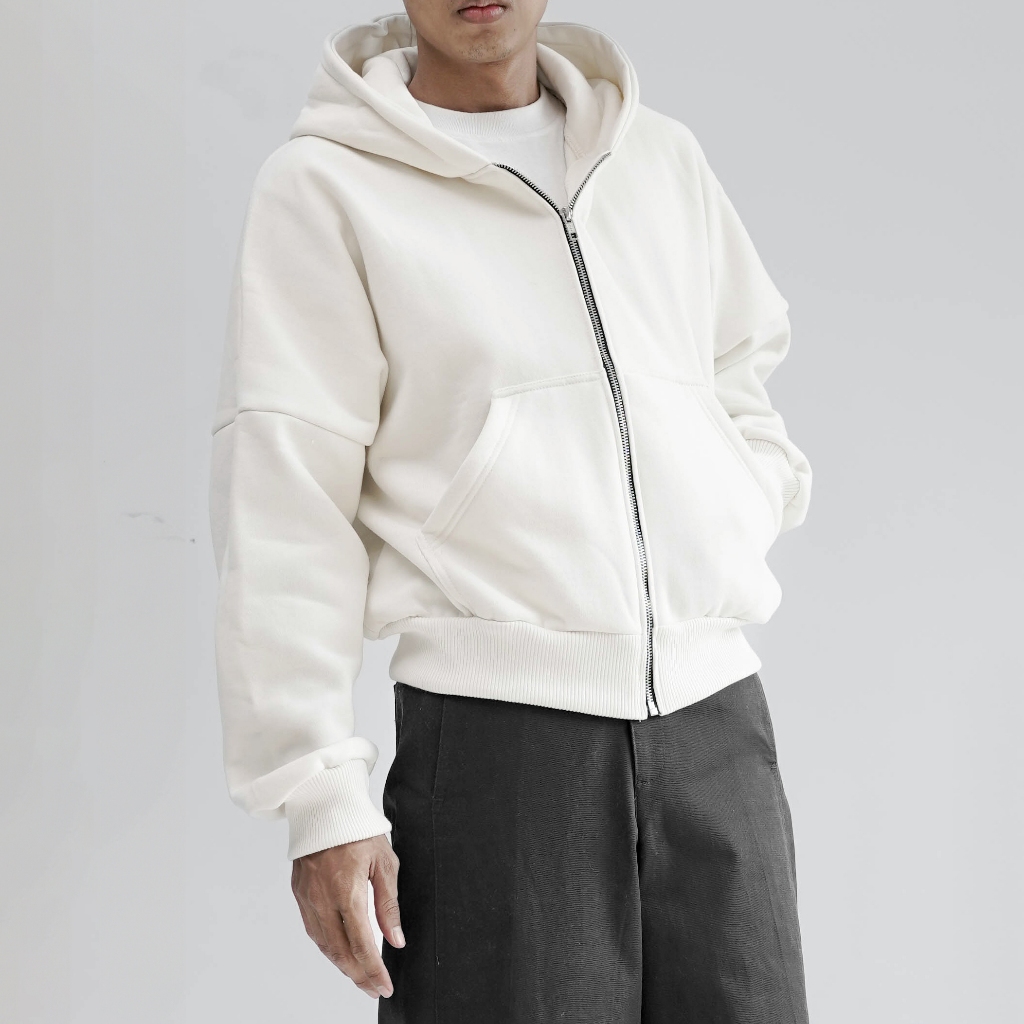 Cottonsupply Zipper Crop Boxy Hoodie Heavyweight