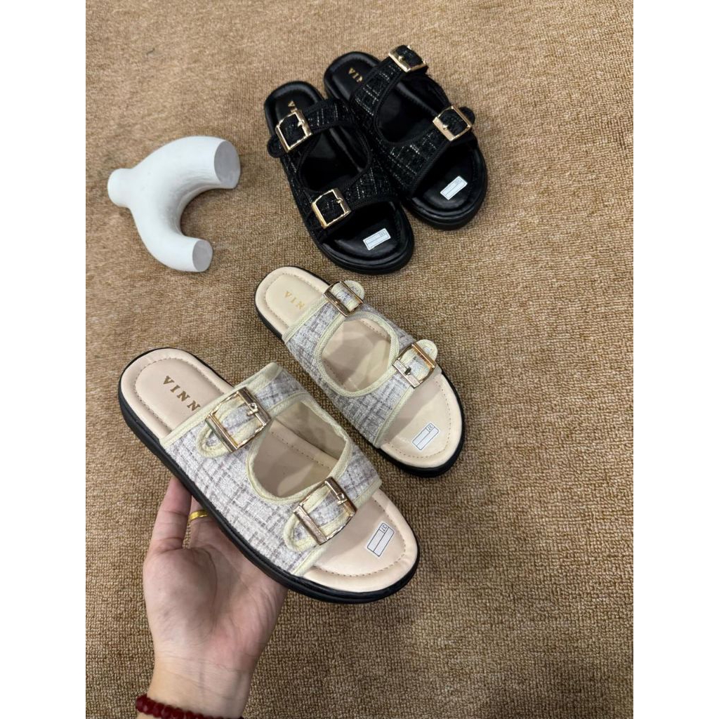 Vinnci Soft Tweed Platfoam Sandals ฟรีกล่อง| รองเท้าผู้หญิง | รองเท้าส้นสูงปาร์ตี้อินเทรนด์ | รองเท้