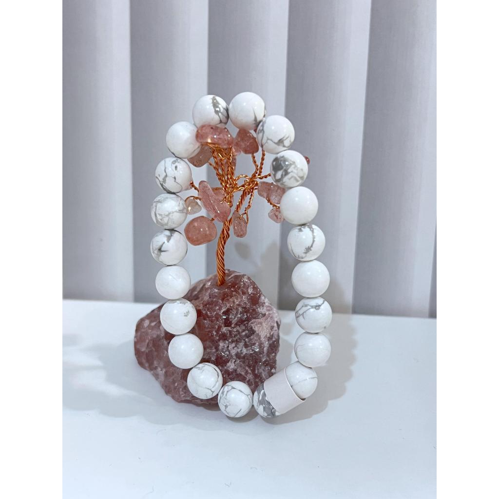 สร้อยข้อมือ Howlite 6 มม./Howlite สีขาว/สร้อยข้อมือสีขาว Howlite brecelet/สร้อยข้อมือหินธรรมชาติที่ส