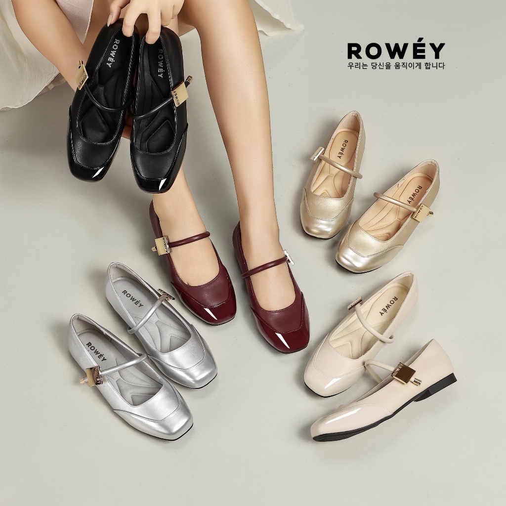 Rowey รองเท้าส้นแบนสตรีรองเท้าหรูหราเกาหลี Azuki