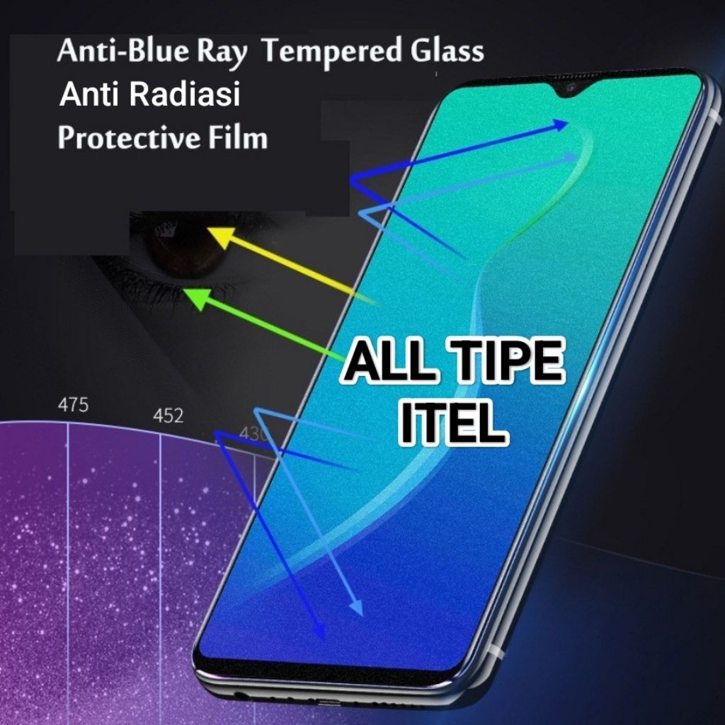 TEMPERED GLASS BLUE ITEL ALL TYPE ANTI-SCRATCH BLUE GLASS ANTI-RADIATION S23 S24 S25 RS4 A49 A50 A55