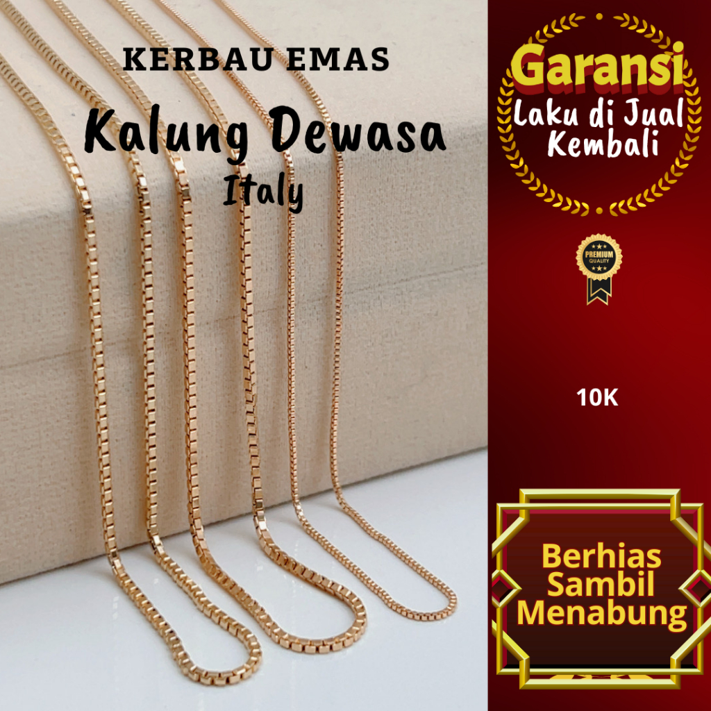 Gold Buffalo สร้อยคอผู้ใหญ่ธรรมดาโซ่อิตาลี 10k สี Ready Size 43-44cm, 44cm, 44-45cm, 45cm