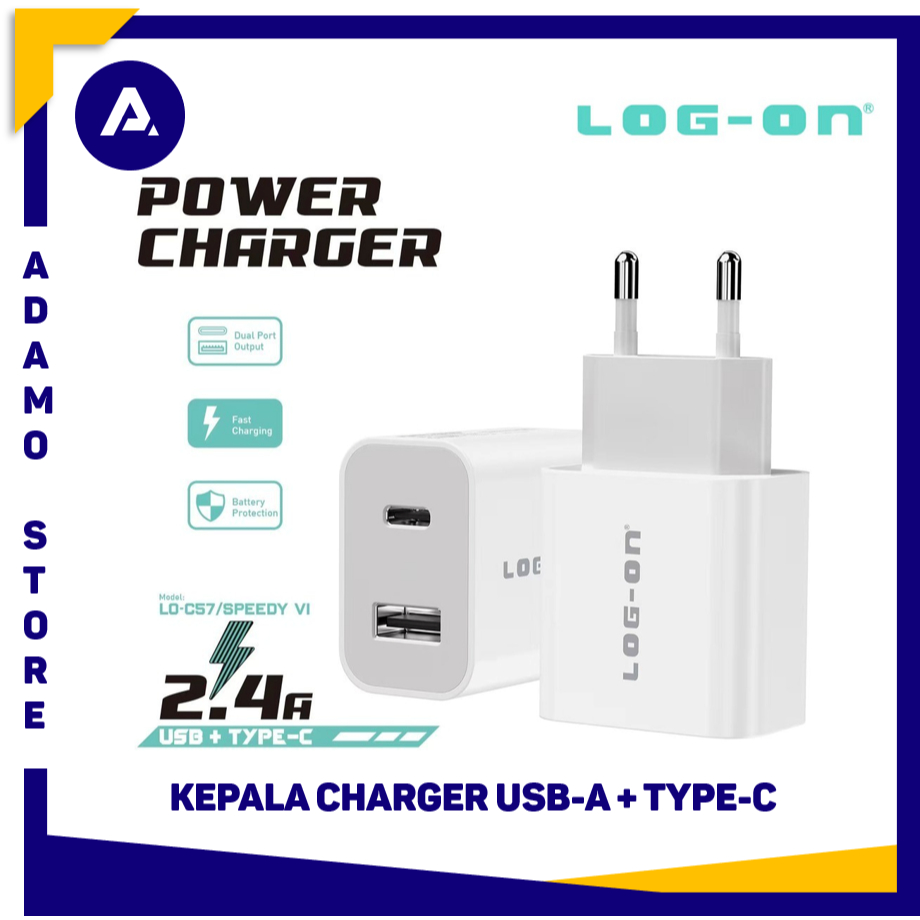 LOG-ON Power Adapter USB A + Type C LO-C57 SPEEDY 2.4A 2 in 1 หัวชาร์จ LOG ON