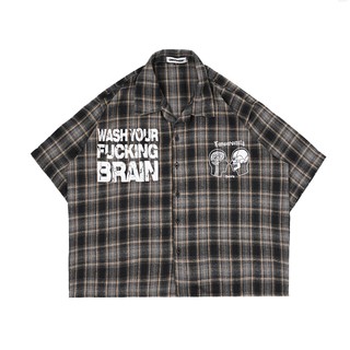 CONVERGENT Workshirt Kemeja Flanel Boxy Brainded Lengan Pendek Pria Wanita