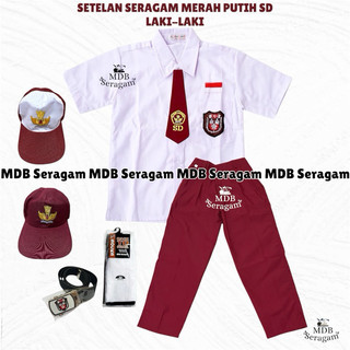 Setelan Super Lengkap Seragam Sekolah SD Laki laki Merah Putih Baju Pendek Celana Panjang Kelas 1-6 SD