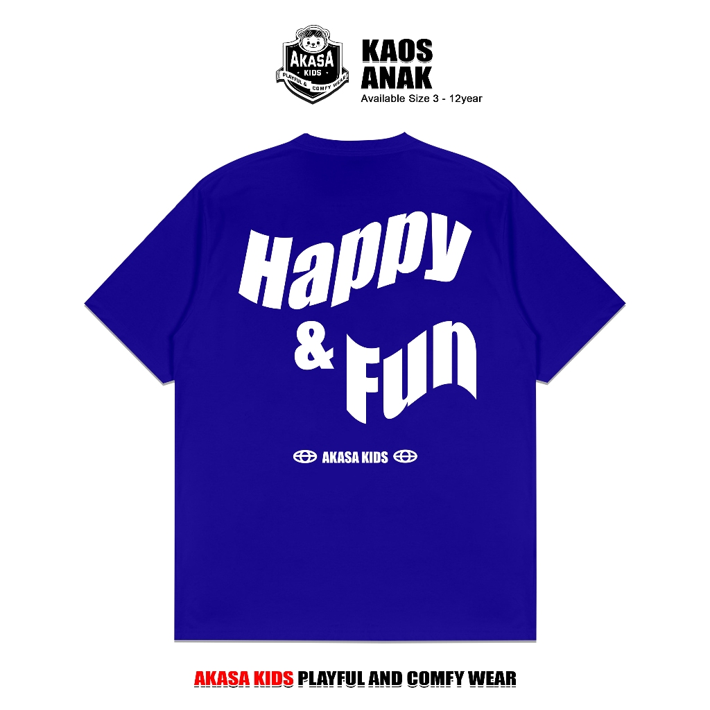 AKASA KIDS - เสื้อยืดเด็ก Unisex Happy & Fun Blue | เสื้อยืดเด็ก พรีเมี่ยม - AK2