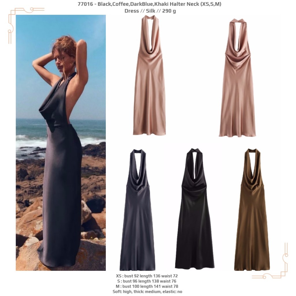 77016 - คล้องคอสีดํา (BLK, COFFEE, DBLUE, KHAKI) (XS, S, M) - เดรส