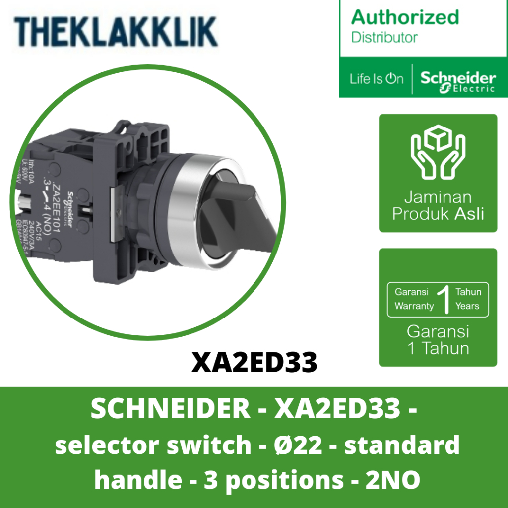 SCHNEIDER - XA2ED33 - เลือกสวิตช์ - Ø22 - ด้ามจับมาตรฐาน - 3 ตําแหน่ง - 2NO